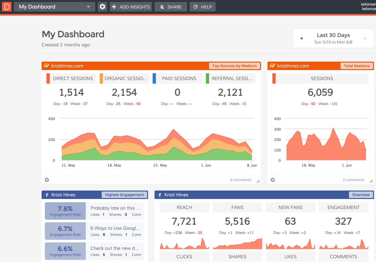 Screenshot of Dasheroo dashboard