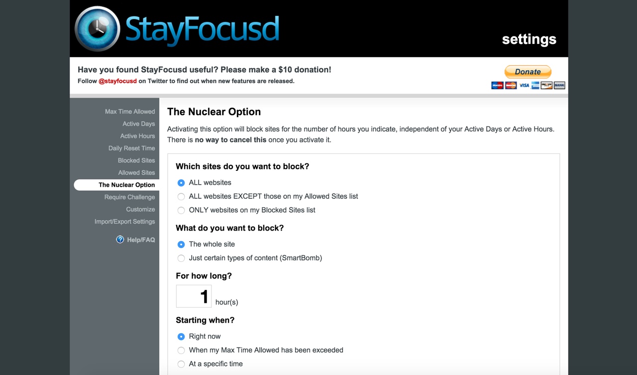Screenshot of Stayfocusd Chrome Extension