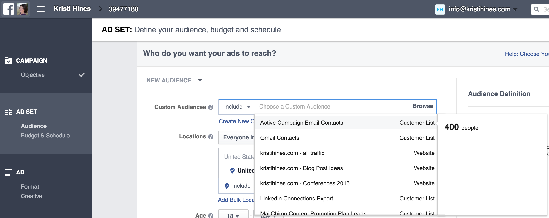 Facebook custom audiences screenshot