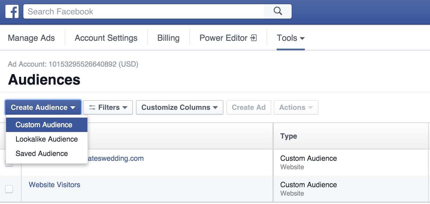 Facebook custom audiences screenshot