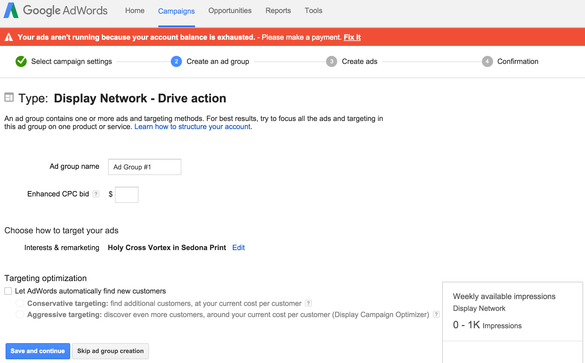 Google Adwords screenshot