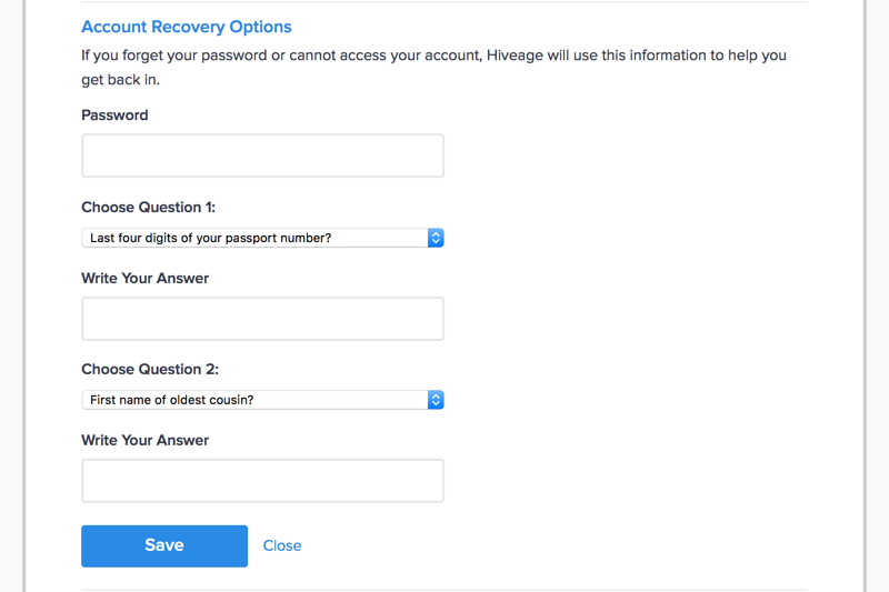 Hiveage Account Recovery Options
