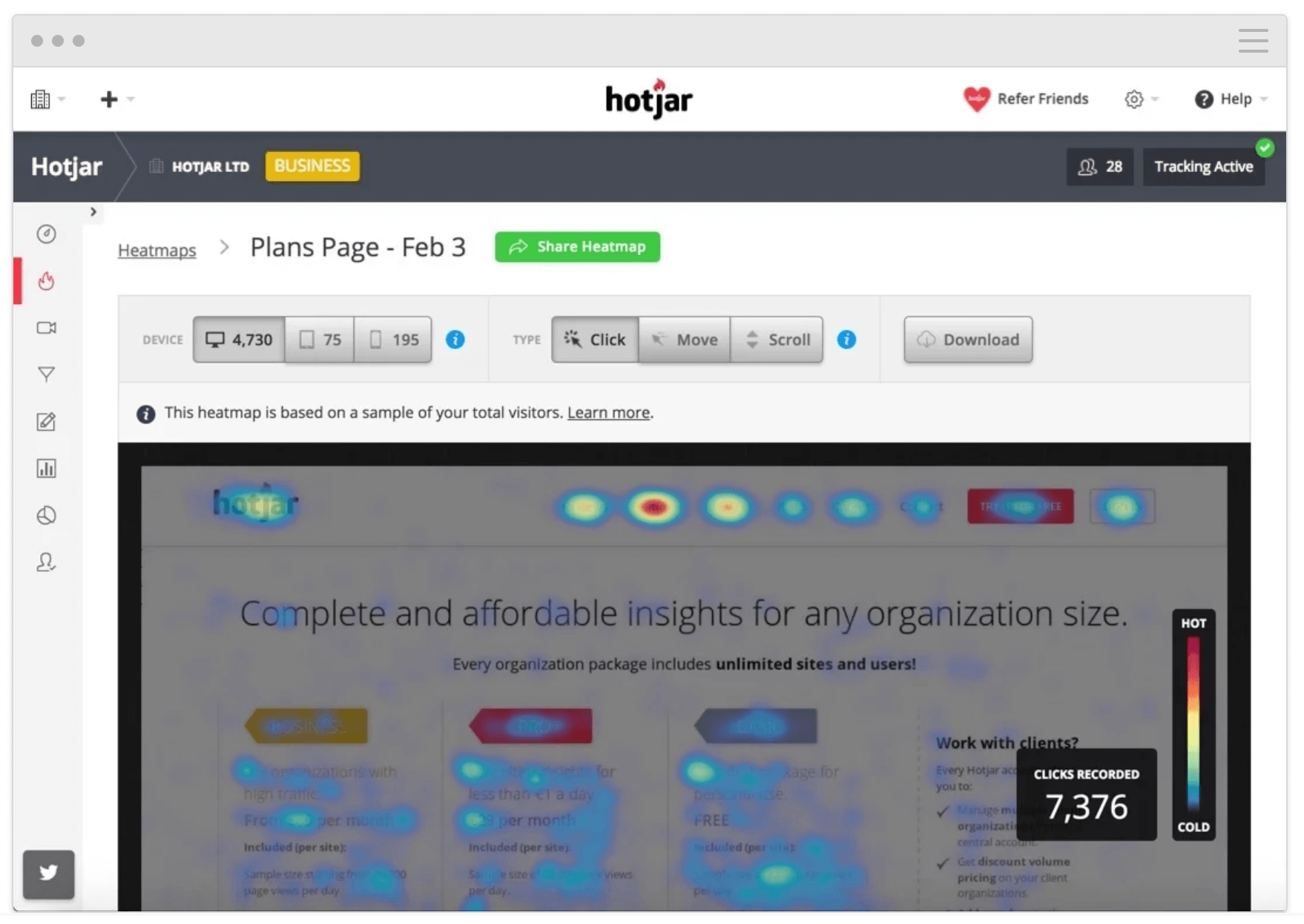 Screenshot of Hotjar