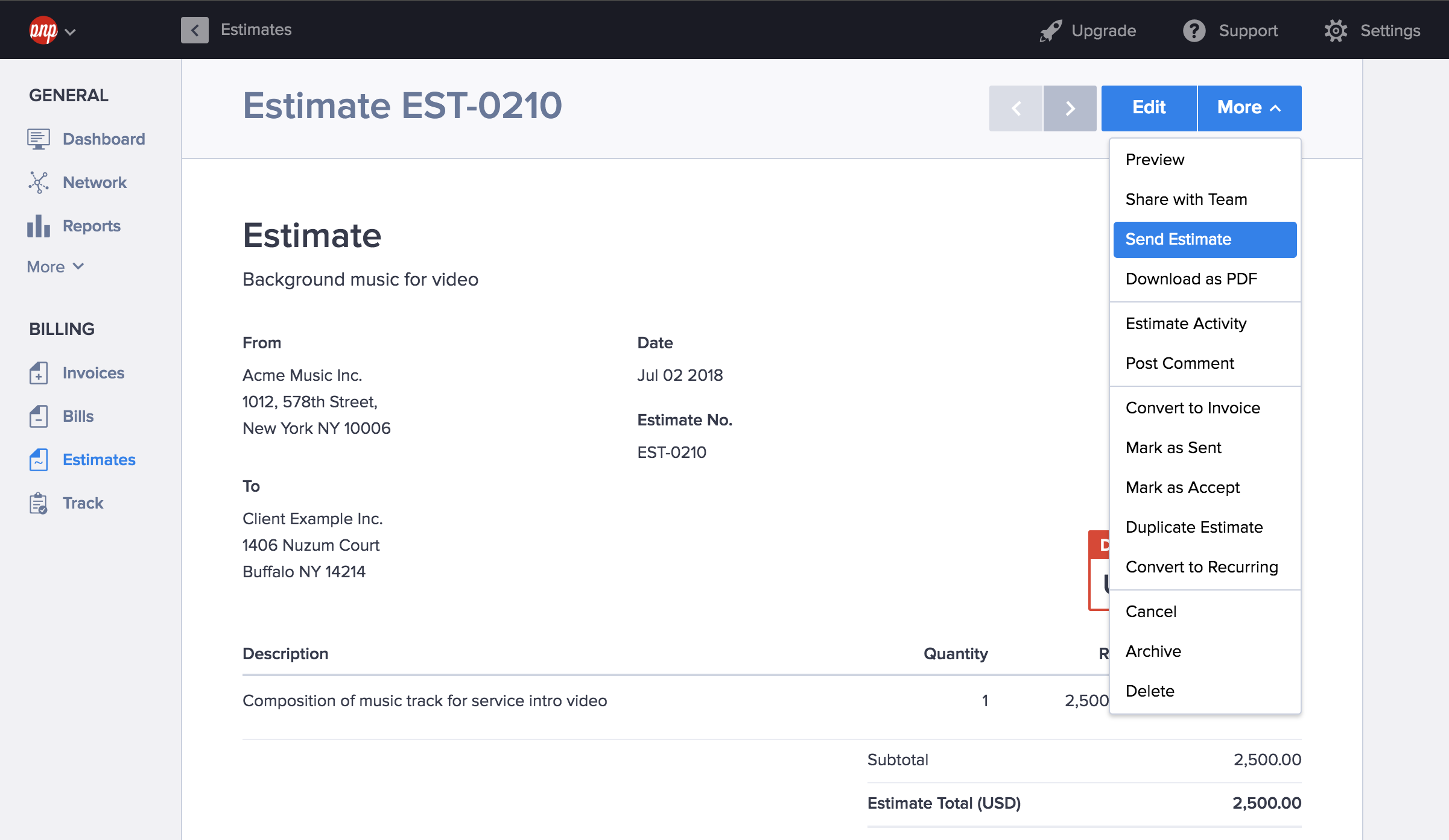 Estimate options in Hiveage that are similar to the itemized invoice templates