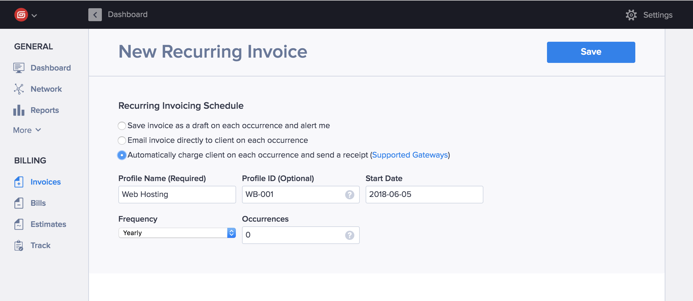 Creating a recurring invoice in Hiveage