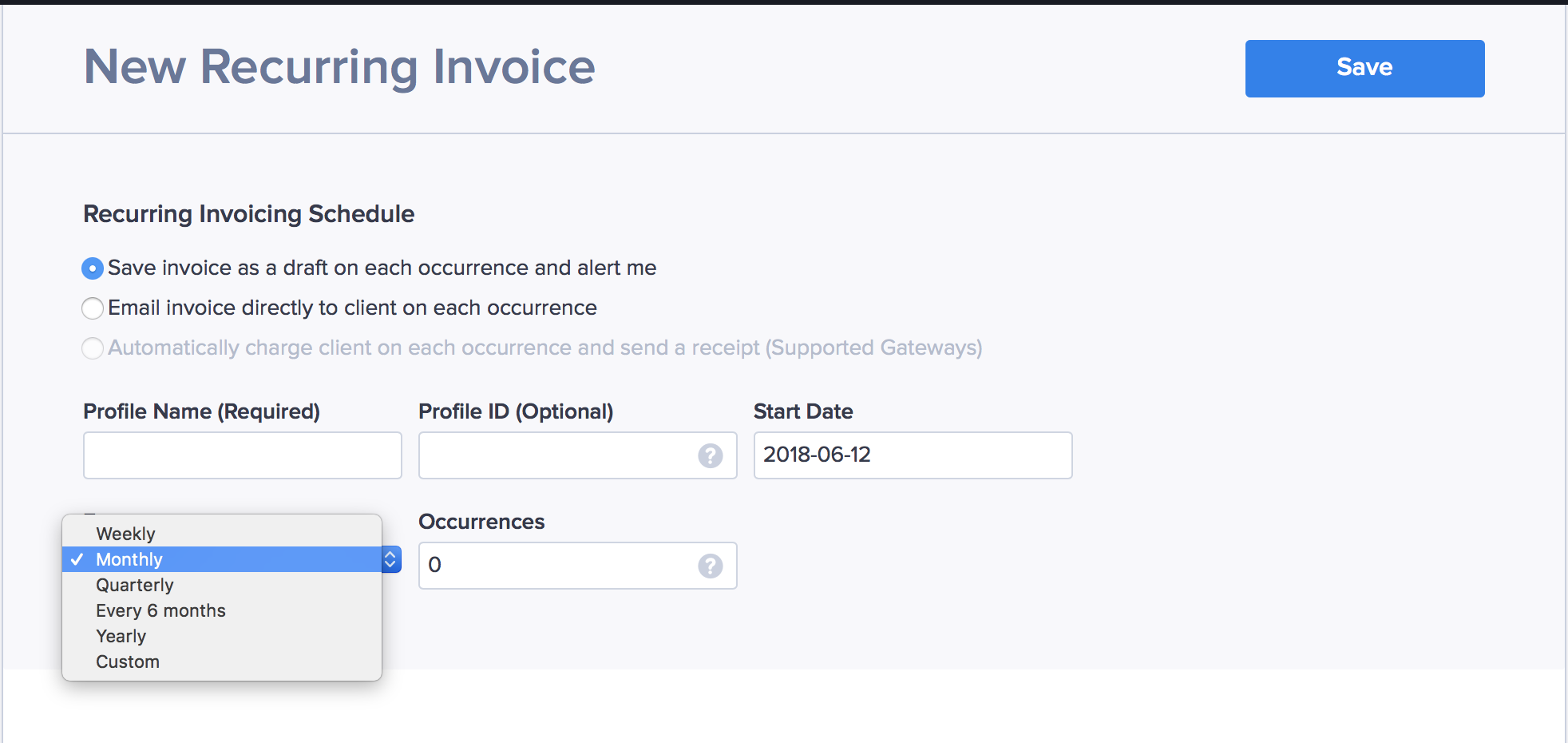 Creating a recurring invoice in Hiveage