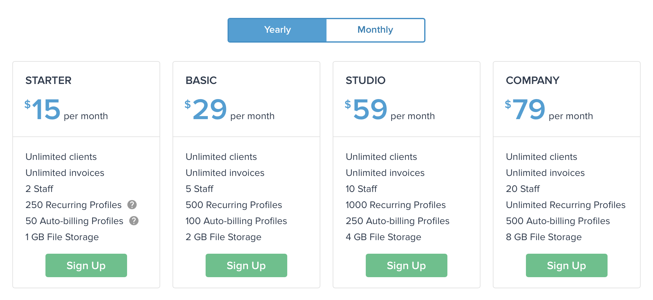 Subscription plan pricing example