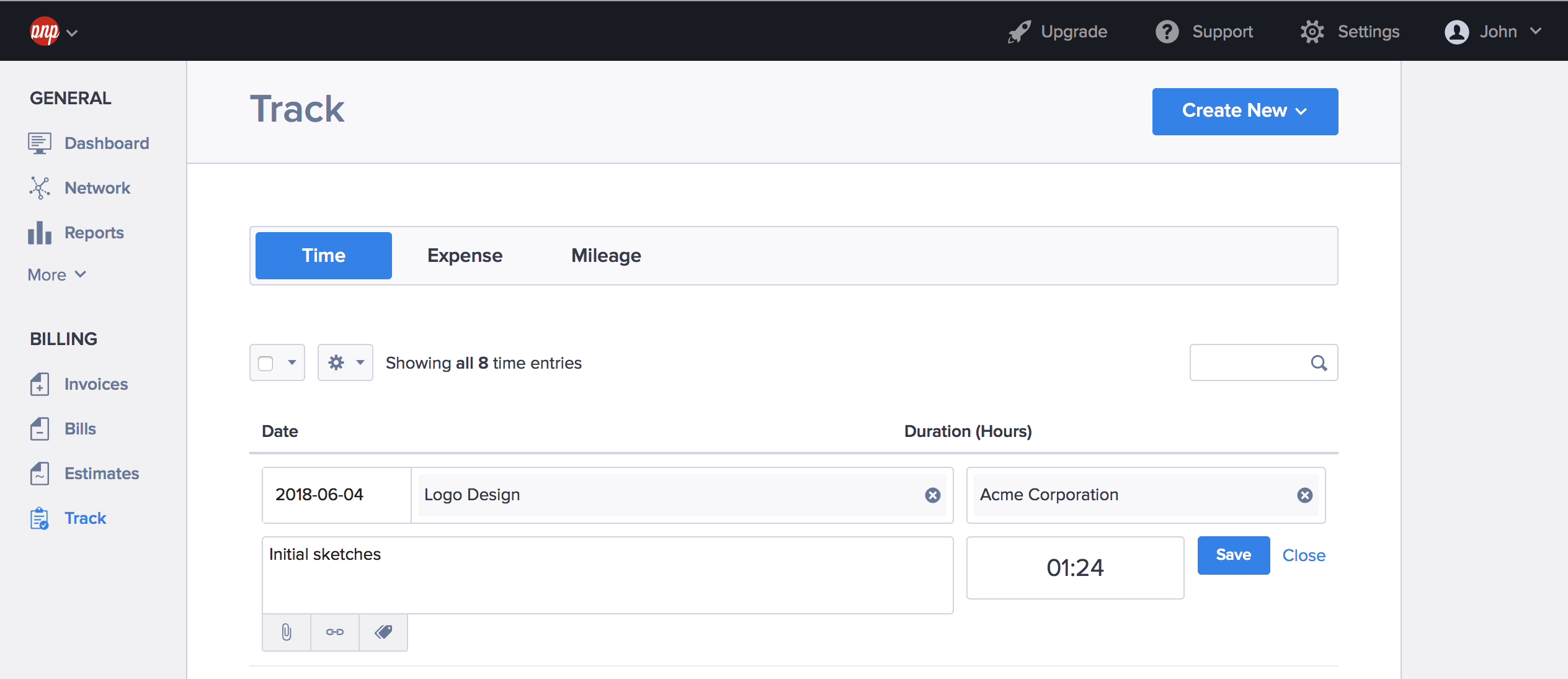 Time tracking in Hiveage