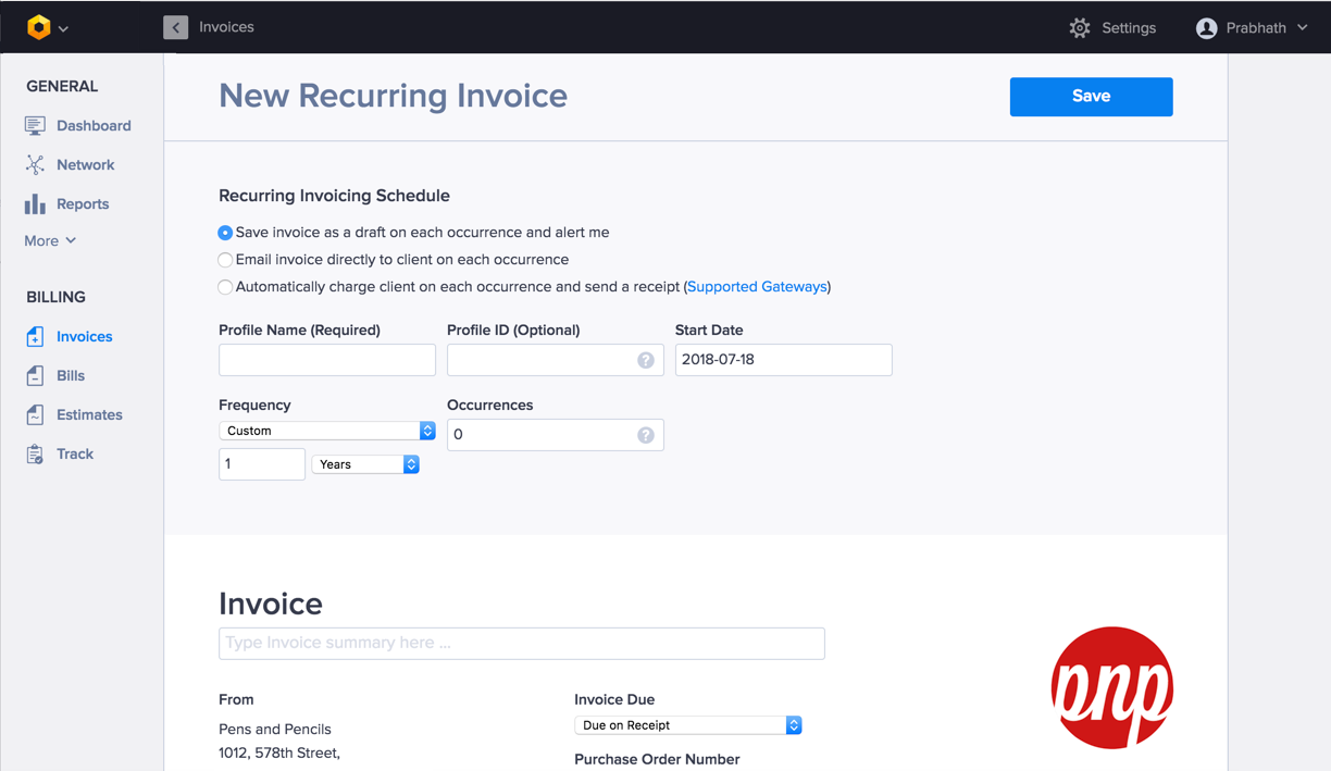 Creating a new recurring invoice in Hiveage