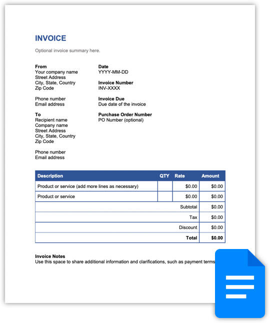Hiveage - google word invoice preview