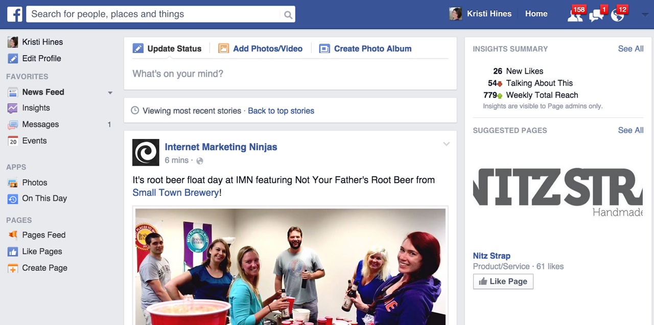 Facebook page account screenshot
