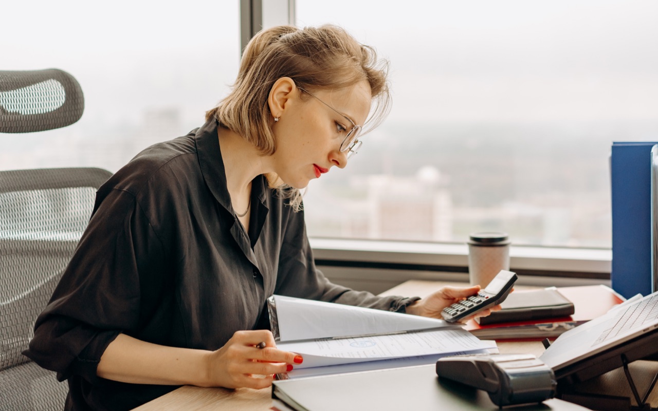 A woman reviewing her account statements