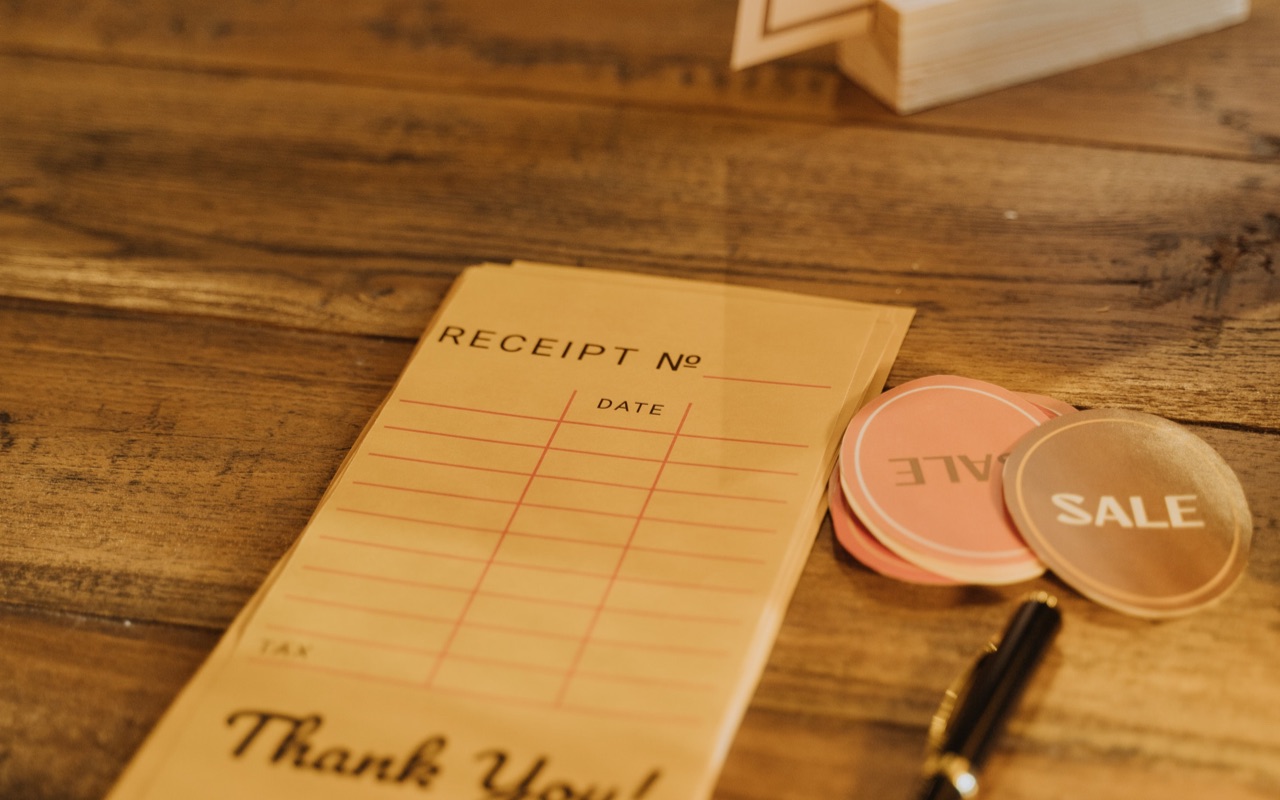 Blank receipts on a table