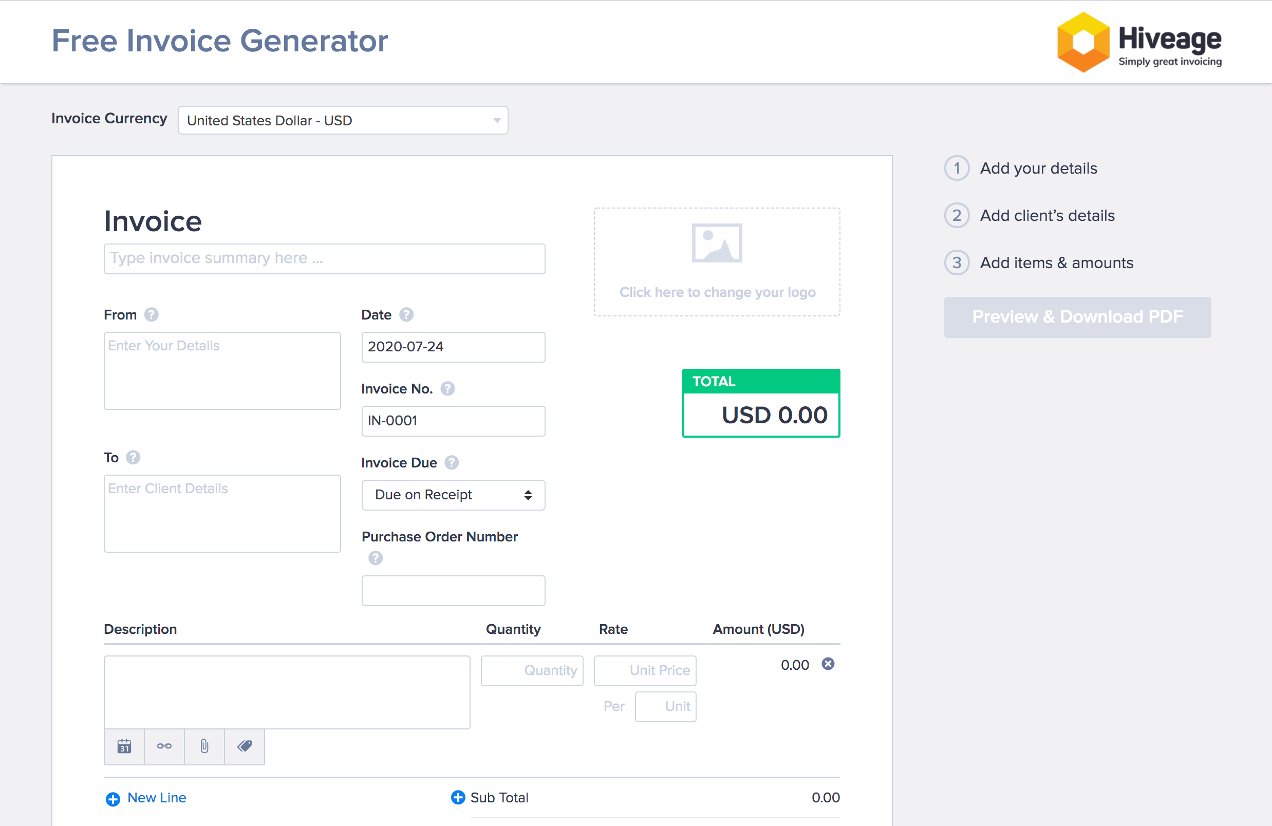 Hiveage free invoice generator