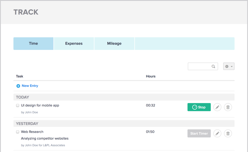 Time tracking in Hiveage