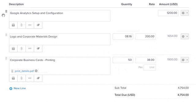 Drag and drop line items