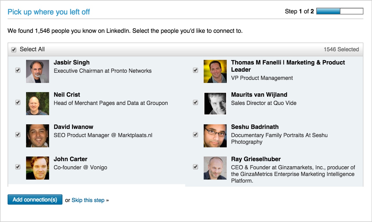 Import contacts into LinkedIn
