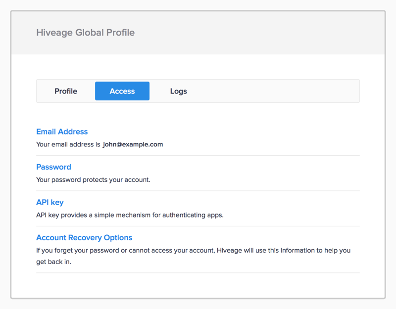 Hiveage Global Profile: Access Section