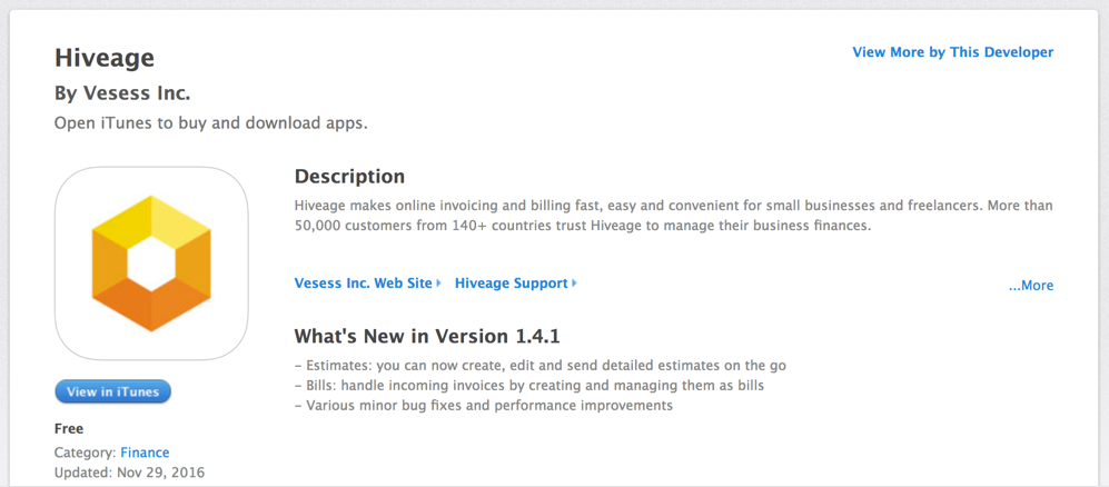Hiveage app in the App Store