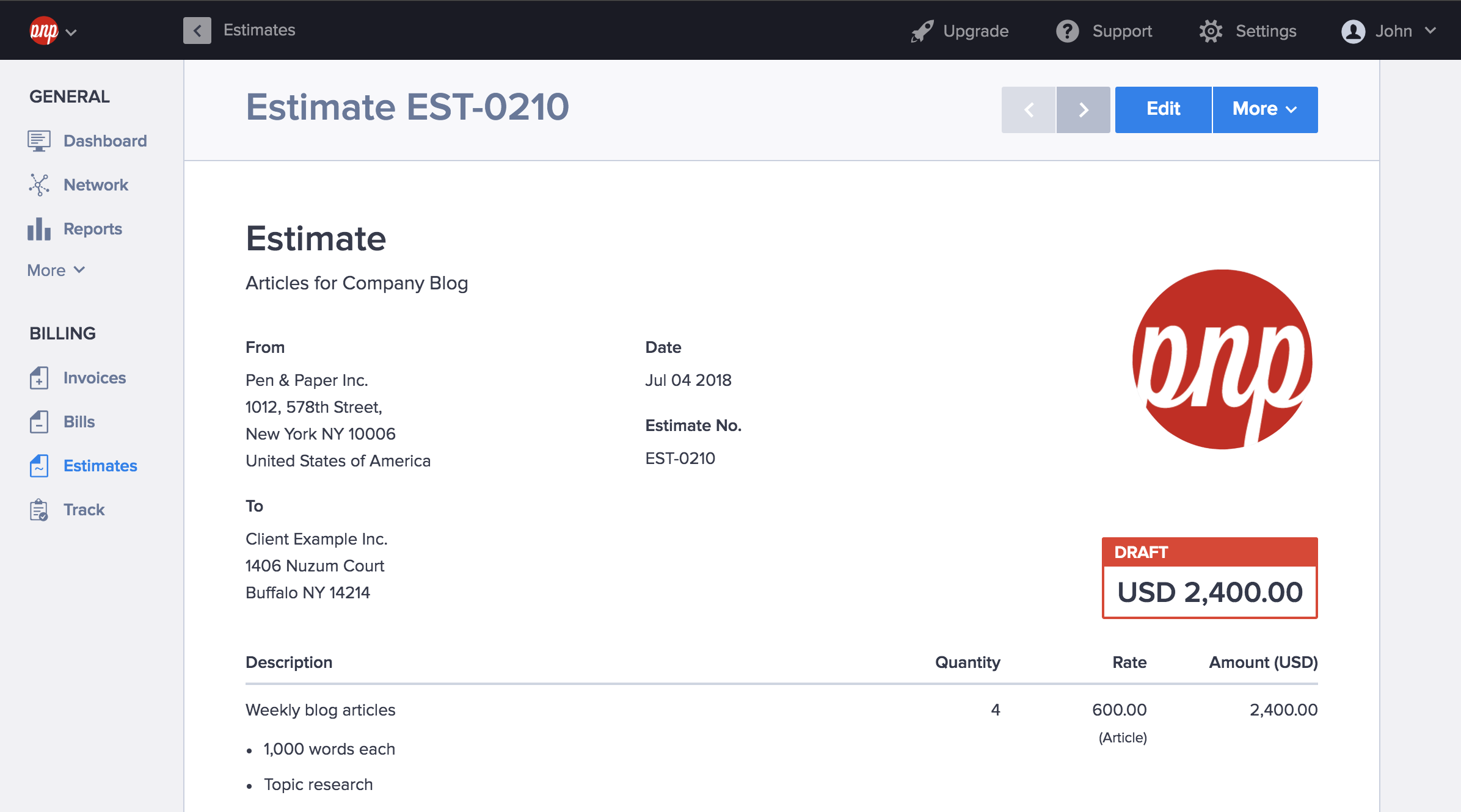 Sending an estimate in Hiveage